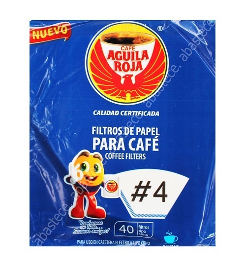 Filtro Para Cafe Papel No 4 Tipo Cono Aguila Roja Paq 40u