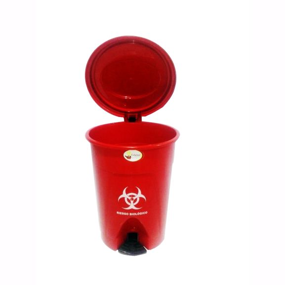 papelera pedal plastica redonda 25l. rojo r.biolog. colplast