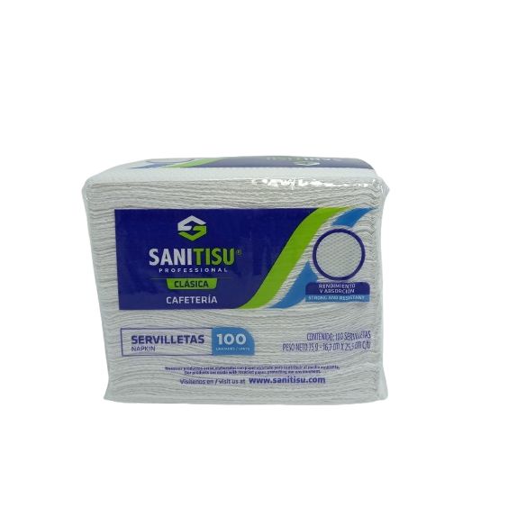 Servilleta Blanca Sanitisu Cafeteria Clasica Paquete x100