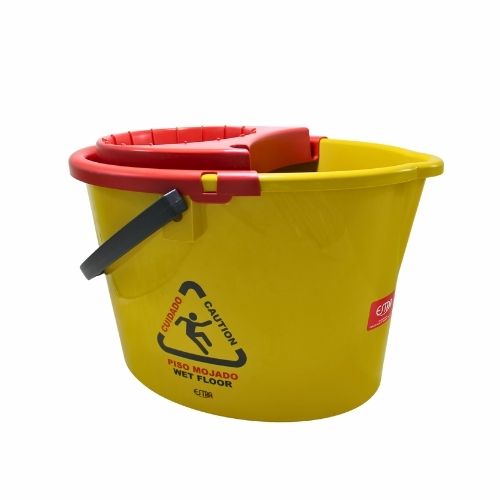 Balde Con Escurridor 12 Lt Amarillo Piso Mojado Estra