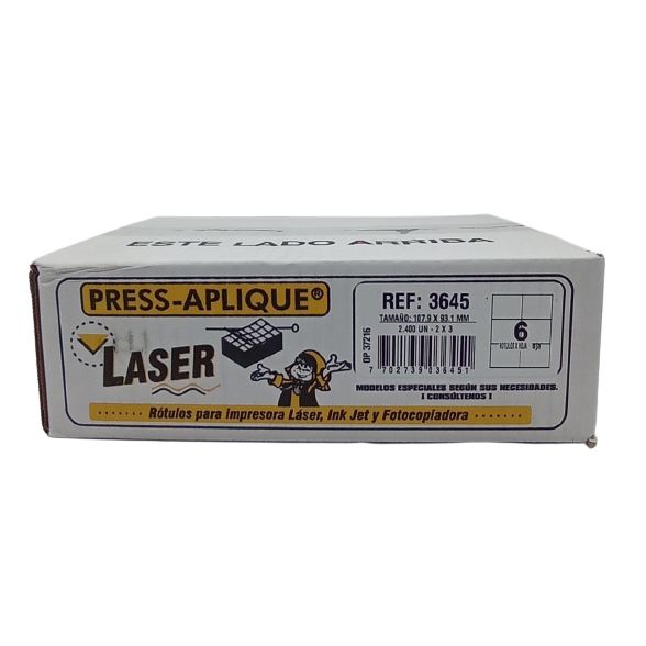 press aplique 107.9 x 93.1 caja laser x 2400u. ref: 3645