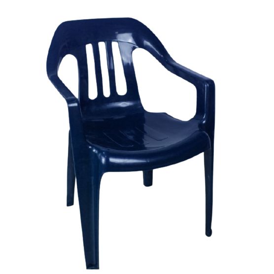 silla plastica con brazos color azul oscuro