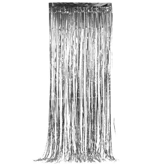 cortina decorativa metalizada plateada