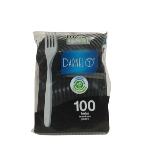 Tenedor Plastico Darnel Negro Paquete por 100 Unidades