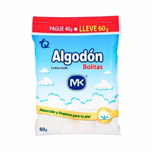 Algodon En Pomos MK Bolsa 60gr. Pague 40 Lleve 60