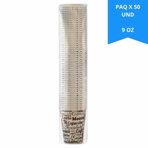 Vaso Carton Desechable Con Diseno 9 Oz por 50 u