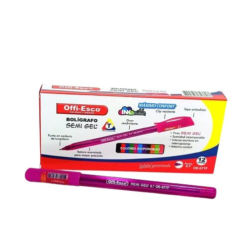 Esfero Offi Esco OE 077F Caja x12 Fucsia Semi Gel  0.7 Tapa