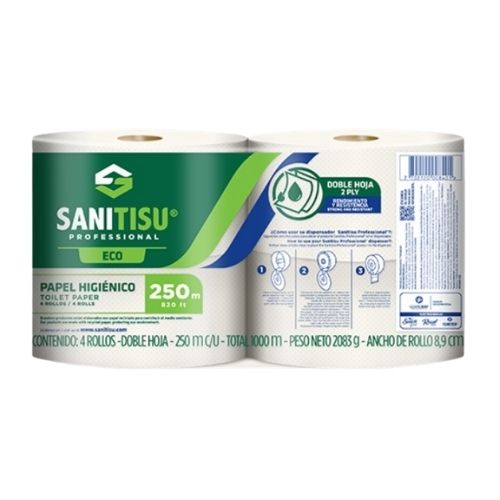 Papel Higienico Sanitisu Jumbo Natural Paq.4x250m Doble Hoja Ref: 510220408
