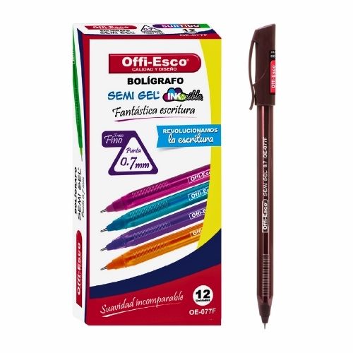 Esfero Offi Esco OE 077F Caja x12 Cafe Semi Gel  0.7 Tapa
