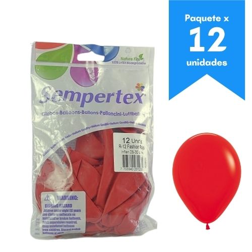 Globos Paquete X12u. Sempertex Ref: R-12 Color Rojo  Precio Mayorista