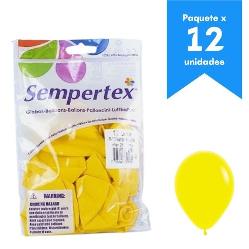 Globos Paquete x12u. Sempertex Ref: R-12 Color Amarillo  Precio Mayorista