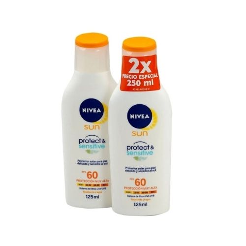 Bloqueador Nivea Sun Protect Sencible FPS60 2 Frascos 125 Ml