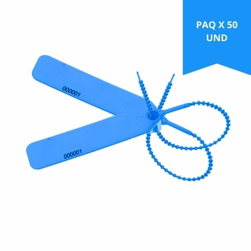 Precinto Correa Espiral 24cms Azul con Numeracion Paquete x50und  Precio Mayorista