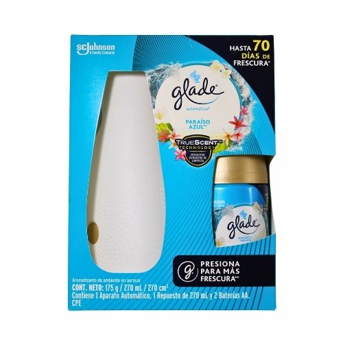 Ambientador Glade Aerosol 175g + Aparato Paraiso Azul
