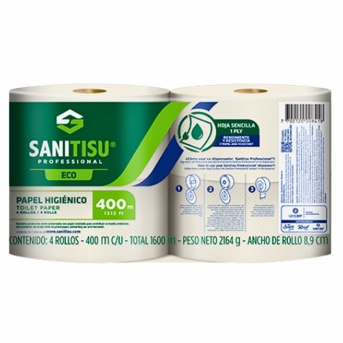 Papel Higienico Sanitisu Natural Hoja Sencilla 400mt Paca X4 Rollos