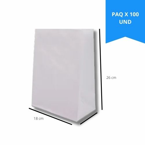 Bolsa De Papel Blanca 18x26 cms Paquete x100u.
