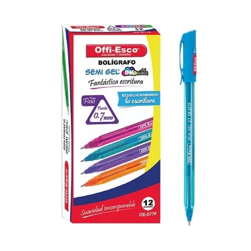 Esfero Offi Esco OE 077F Azul Turquesa Semi Gel 0.7 Tapa