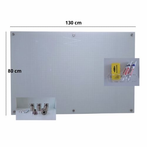 Tablero En Vidrio Templado Blanco Con Cuadricula 130x 80cm