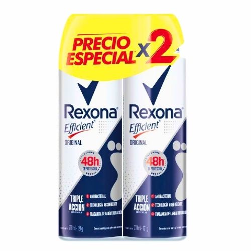 Desodorante Para Pies Rexona Aerosol Efficient Original X2.u 210 Ml C/u