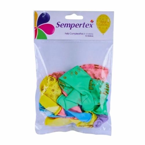 Globos Feliz Cumpleaños Paq.x12u. Satinado Surtido R-12 Sempertex