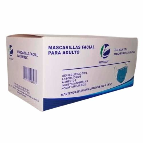 Tapabocas Termosellado Azul Caja X50u. Emp. Individual Marca Medmask
