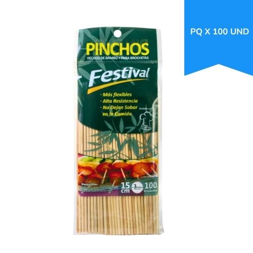 Palillo de Pincho Bambu 15 Cms Paq. x100u.