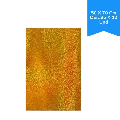 Papel de Regalo Hologramico 50 X 70 Cm Dorado Paq.x 10 hojas