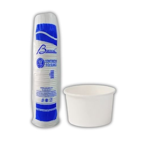 Contenedor De Comida Carton Blanco 8 Oz Barval X 50 Und  Precio Mayorista