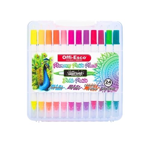 Plumones Punta Pincel Doble Punta X 24 Und Offi-Esco 097