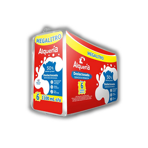Leche Alqueria Deslactosada 50% Menos Grasa 1.1L X 6 Und