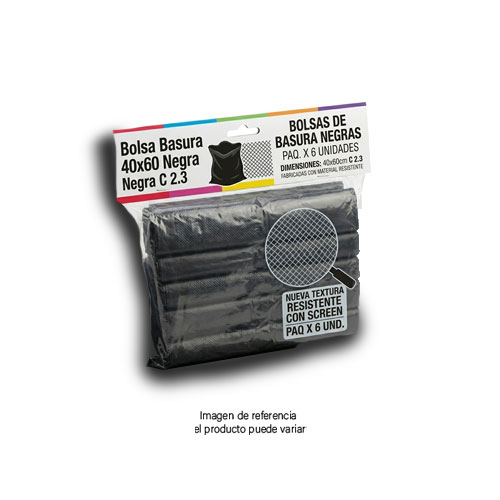 Bolsa Basura 40x60 Negra C 2.3 Con Screen Paq X 6 Und