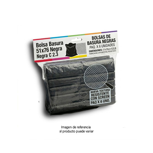 Bolsa Basura 51x76 Negra C 2.3 Con Screen Paq X 6 Und