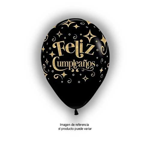 Globos Feliz Cumpleaños Color Negro Con Letras Doradas X50 Unidades.