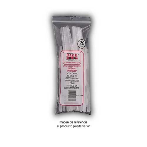 Gancho Legajador Plastico Transparente Paq. X 20 Rank Ref 300