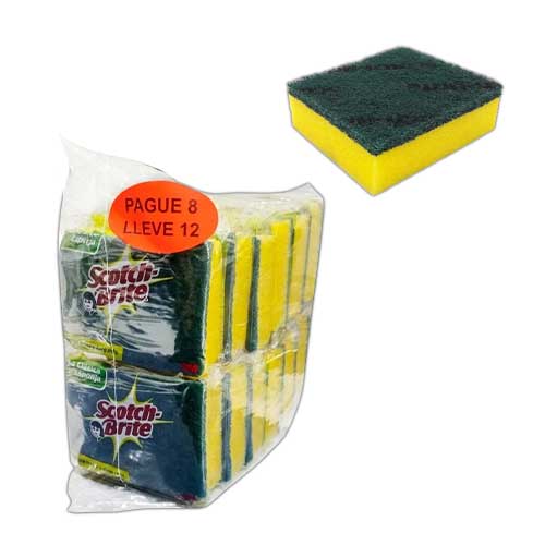 Esponja Doble Uso Amarillo / Verde Scotch Britte Pague 8 Lleve 12u.