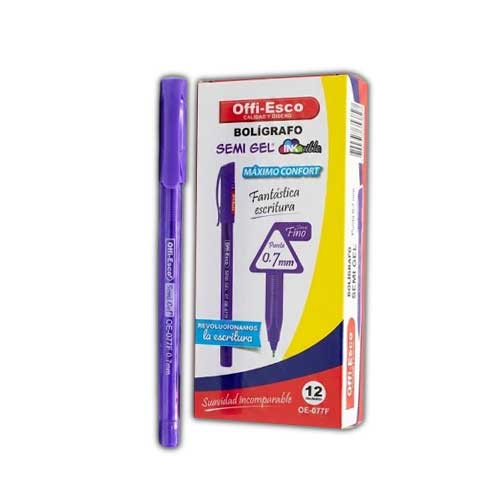 Esfero Offi Esco OE 077F Caja X12 Morado Semi Gel 0.7 Tapa