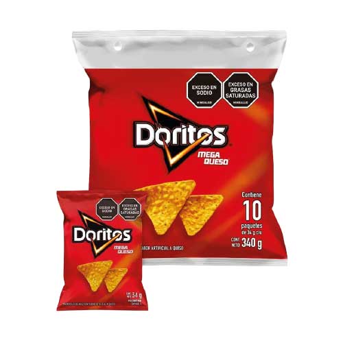 Doritos Mega Queso Paquete X10 Unidades 340 Gr