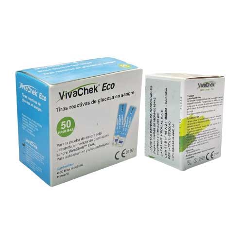 Tiras Para Glucómetro Vivachekeco + Caja De Lanceta Bonificada