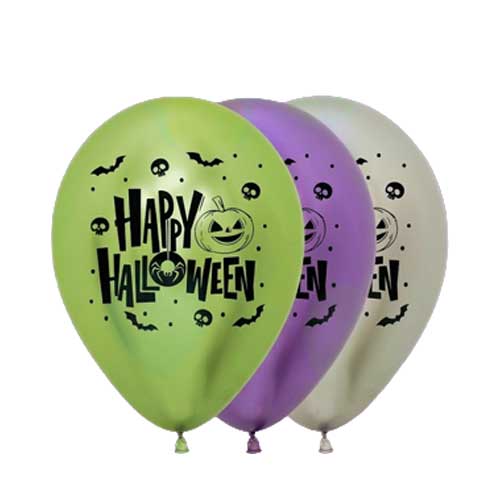 Globo Infinty Happy Halloween Verde Morado Plata R-12 X50u.