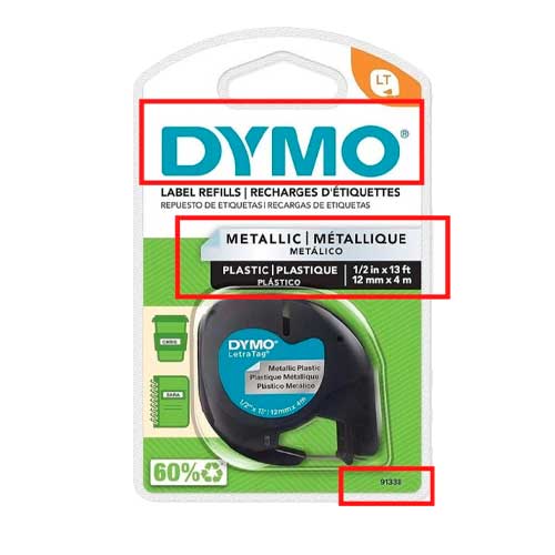 Cinta Plastica Dymo Letratag Metallic 12mm X 4m Ref 91338