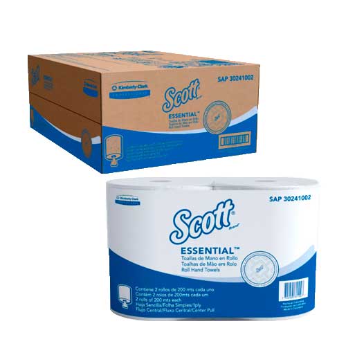 Toalla De Manos Scott Flujo Central Blanca Paca X 2 Rollos 200mt R:30241002.