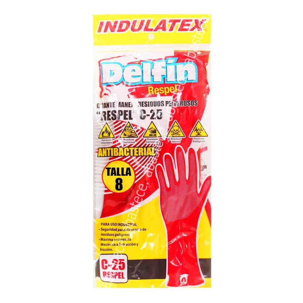 guante plastico residuos peligrosos c.25 rojo t.8 indulatex