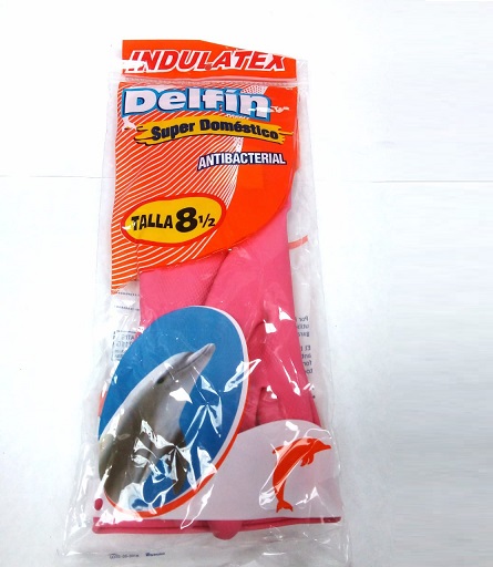 guante plastico rosado c. 16 talla 81/2 marca delfin