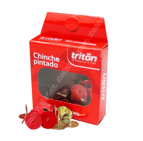 Chinche Metalico Triton Rojo Caja por 50 Unidades